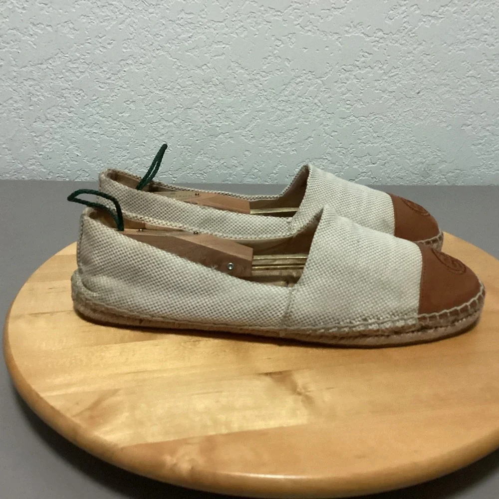 Tory Burch Women's Cream Leather Espadrille Slip On Loafers‎ Shoes Size 11M